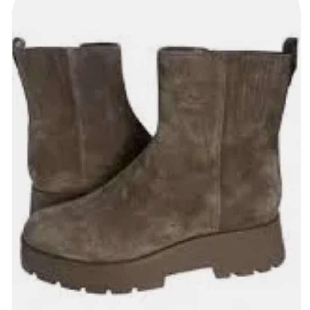 Vince Camuto Neframes Women's Lug-Sole‎ Taupe Suede Boots Zipper Size 8.5 NWOB